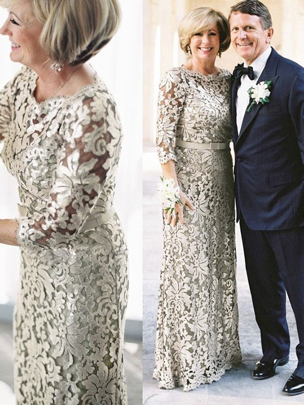 Robe de mère de la mariée longue avec ceinture, manches 3/4 et ceinture